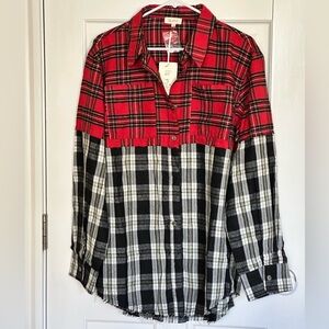 NWT La Miel Red and Black Plaid Button-Up Shirt - size S fits up to XL